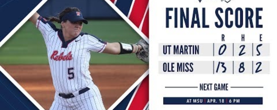 Ole Miss Softball defeats UT Martin 13-0